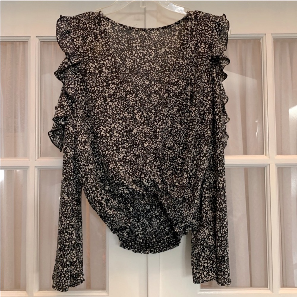 Blue Life black/cream deep plunge v-neck blouse